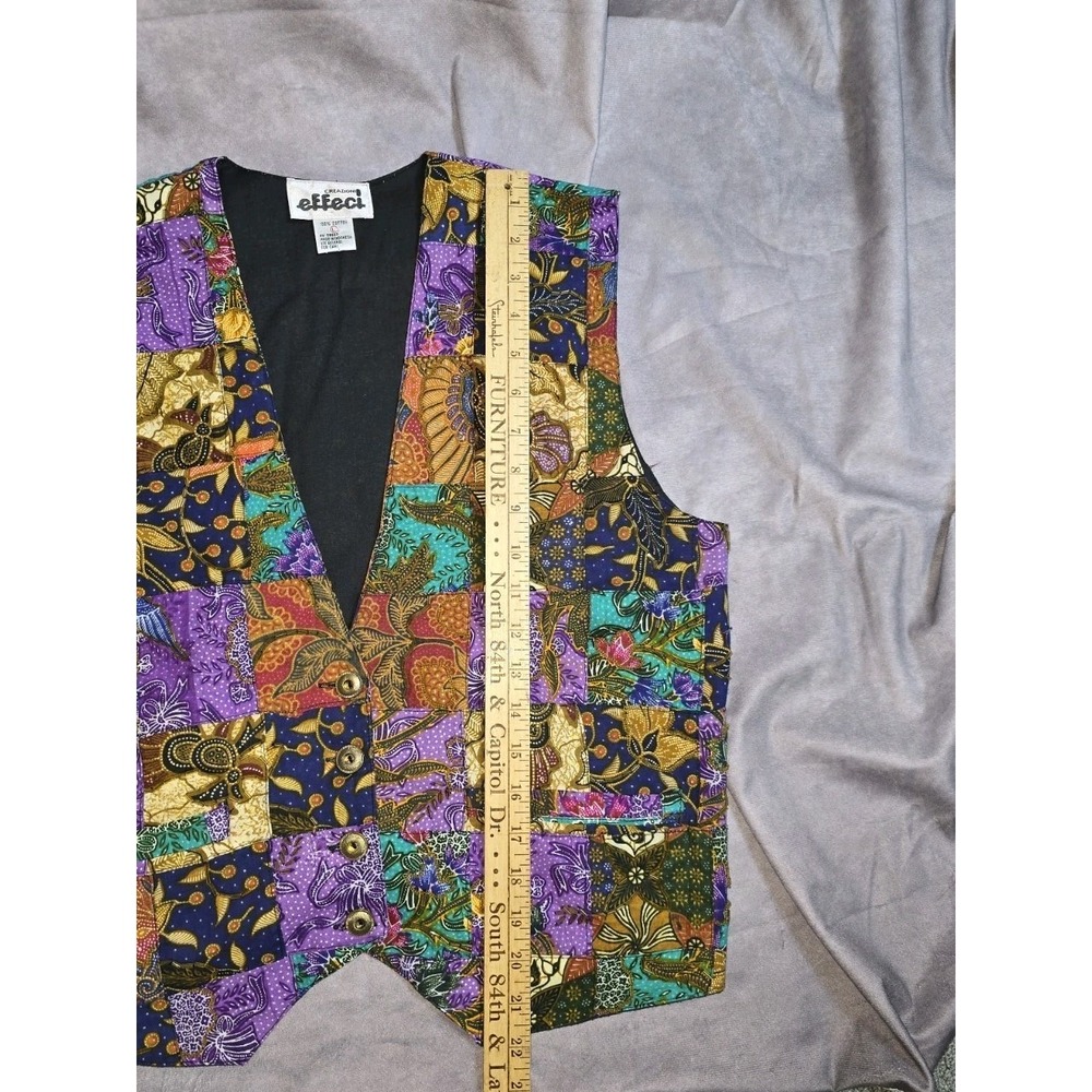 Vtg Effeci Patchwork Vest M 100% Cotton Floral Boho Art to Wear Size L Handmade? - Picture 6 of 14